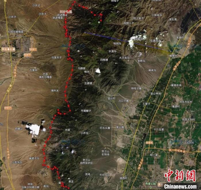 圖為雪豹在春節(jié)前后的活動(dòng)軌跡?！?nèi)蒙古賀蘭山國(guó)家級(jí)自然保護(hù)區(qū)供圖