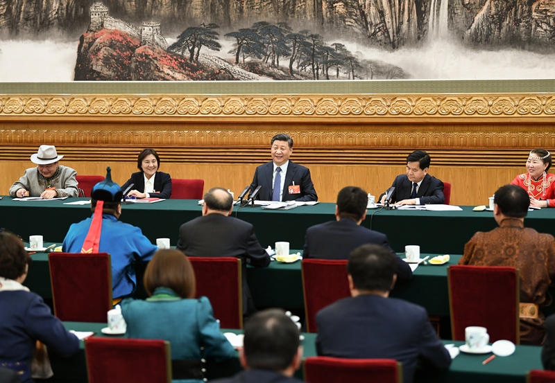 2019年3月5日，習近平總書記參加十三屆全國人大二次會議內(nèi)蒙古代表團的審議。