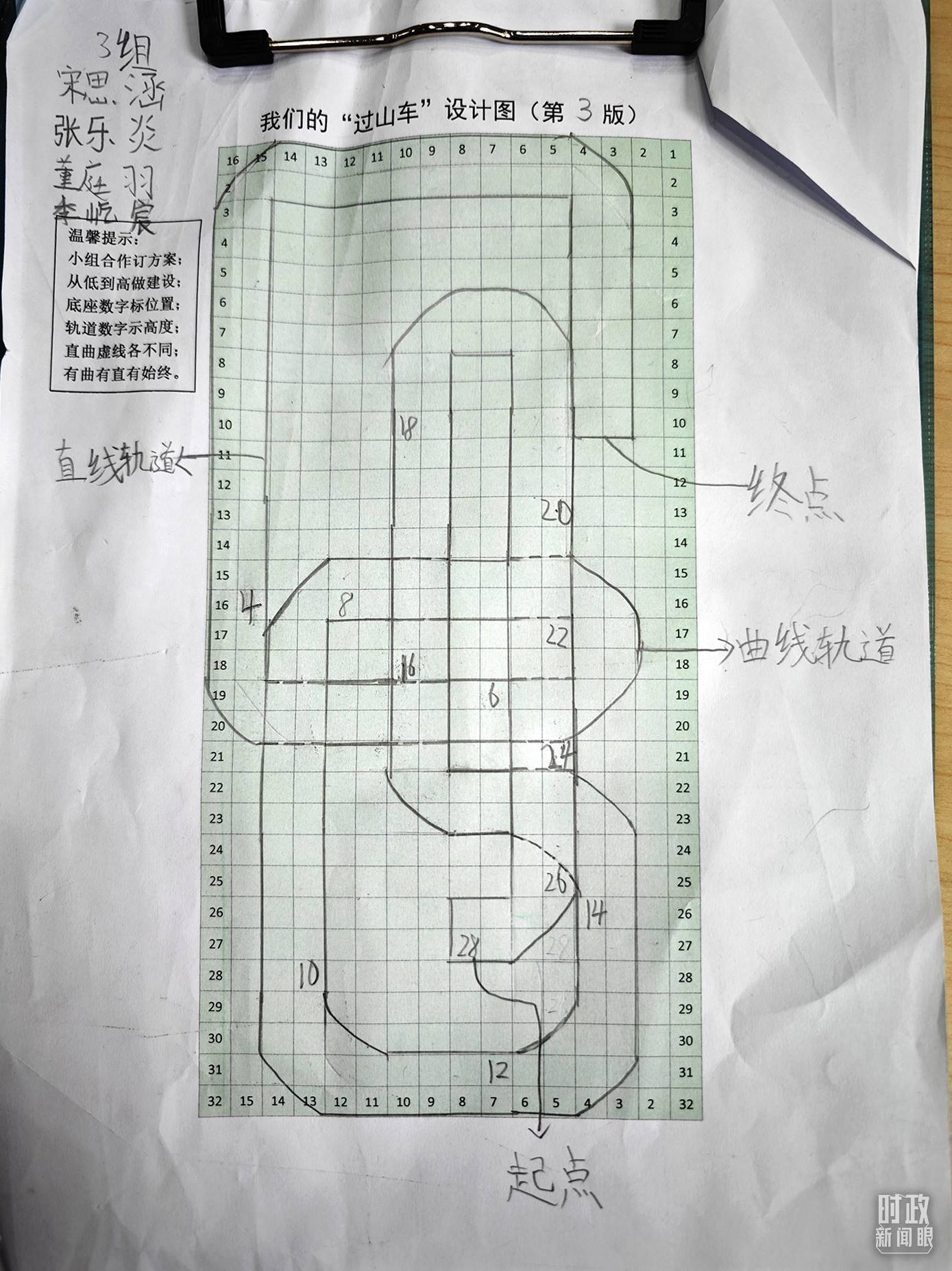 △學(xué)生們搭建過(guò)山車(chē)模型的設(shè)計(jì)圖。（總臺(tái)央視記者彭漢明拍攝）