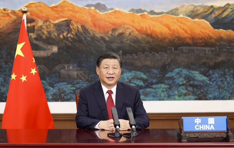 2021年9月21日，國(guó)家主席習(xí)近平在北京以視頻方式出席第七十六屆聯(lián)合國(guó)大會(huì)一般性辯論并發(fā)表題為《堅(jiān)定信心 共克時(shí)艱 共建更加美好的世界》的重要講話。