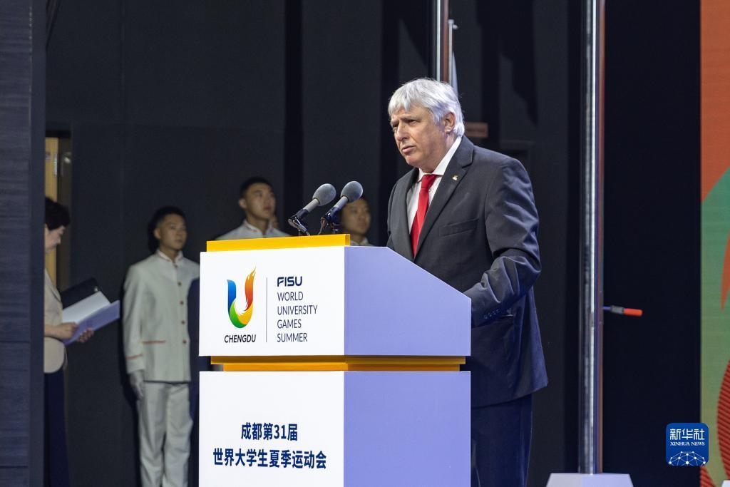 7月22日，國際大體聯(lián)秘書長、首席執(zhí)行官艾瑞克·森超在開村儀式上致辭。新華社記者 黃偉 攝