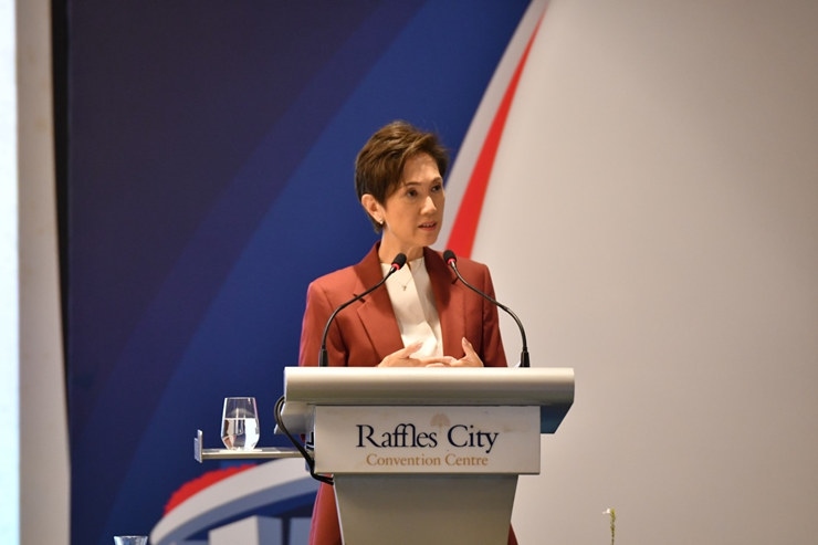 新加坡通訊及新聞部長(zhǎng)兼內(nèi)政部第二部長(zhǎng)楊莉明。新加坡南洋理工大學(xué)供圖