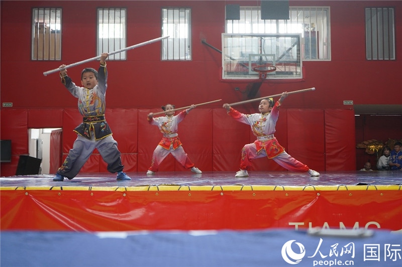 圖為開幕式現(xiàn)場兒童武術表演。人民網(wǎng)記者 許放攝