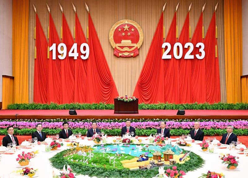 △2023年9月28日，慶祝中華人民共和國(guó)成立74周年招待會(huì)在北京人民大會(huì)堂舉行。