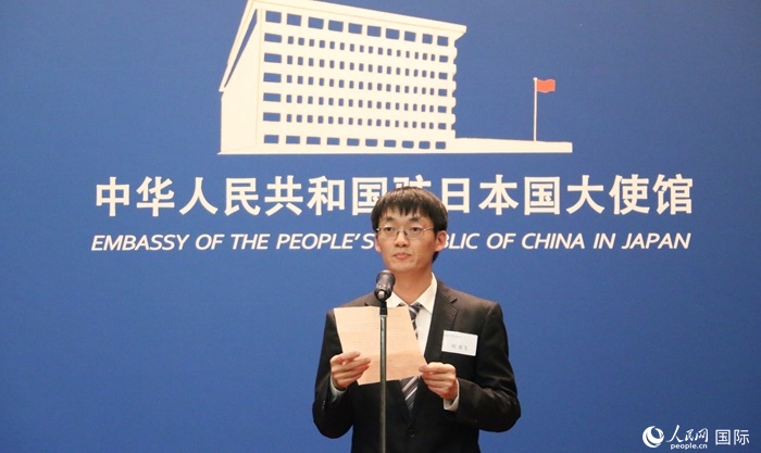 獲獎(jiǎng)學(xué)生代表、大阪大學(xué)博士生劉亞飛發(fā)表感言。人民網(wǎng) 許可攝
