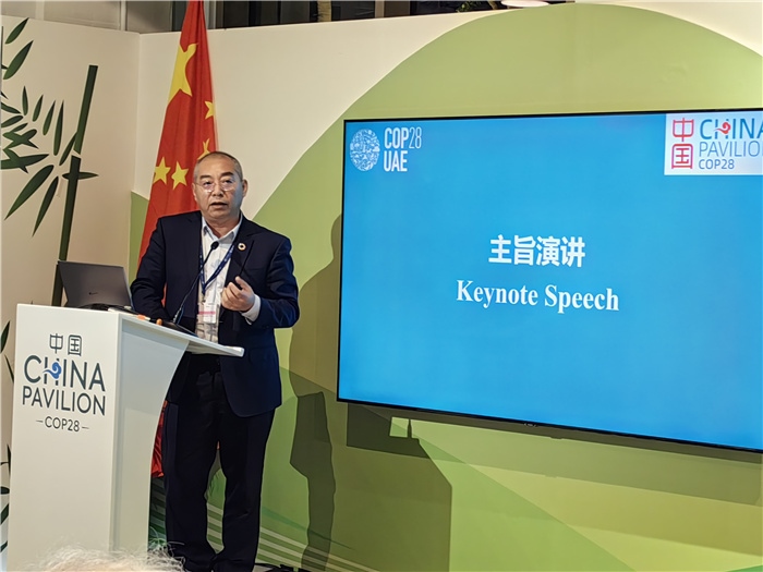 晶澳太陽(yáng)能科技股份有限公司高級(jí)副總裁孫廣彬發(fā)言。COP28中國(guó)角供圖