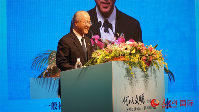 日本日中協(xié)會(huì)理事長(zhǎng)瀨野清水致辭。人民網(wǎng) 蔣曉辰攝
