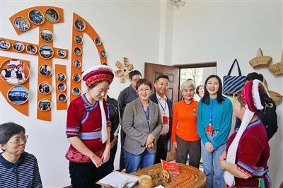  在大理法院喜洲法庭，代表們與“金花調(diào)解員”共同探討民族特色調(diào)解工作方法。