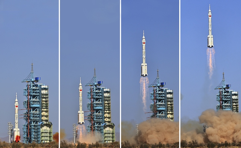 2023年10月26日，神舟十七號(hào)載人飛船發(fā)射升空過程（拼版照片）