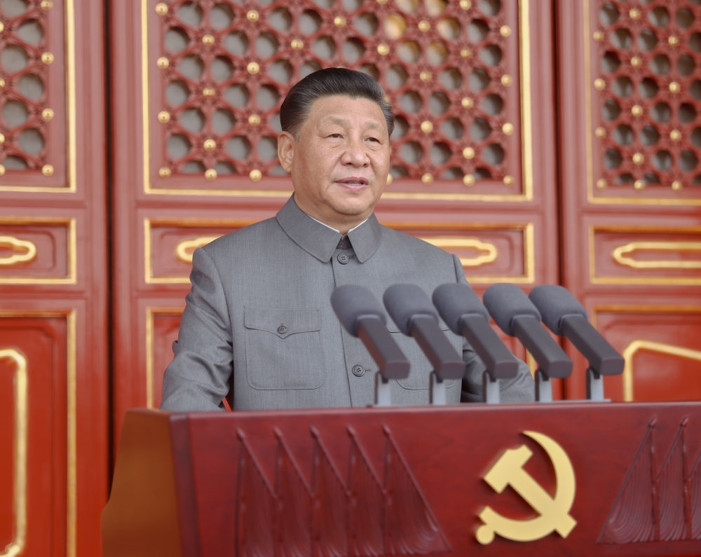 2021年7月1日，慶祝中國共產(chǎn)黨成立100周年大會在北京天安門廣場隆重舉行。習(xí)近平發(fā)表重要講話。新華社記者 鞠鵬 攝