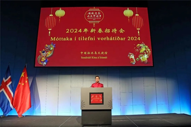 中國駐冰島大使何儒龍致辭。中國駐冰島大使館供圖