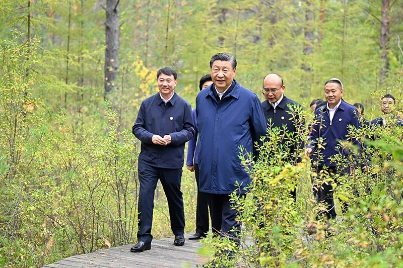 △2023年9月6日，習(xí)近平總書記在大興安嶺地區(qū)漠河市漠河林場(chǎng)自然林區(qū)考察。