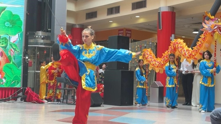 羅馬尼亞人舞龍舞獅隊進(jìn)行精彩表演。中國駐羅馬尼亞大使館領(lǐng)僑處供圖
