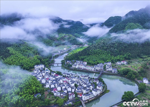 2024年6月19日，浙江省杭州市淳安縣楓樹嶺鎮(zhèn)下姜村，雨后云霧繚繞。