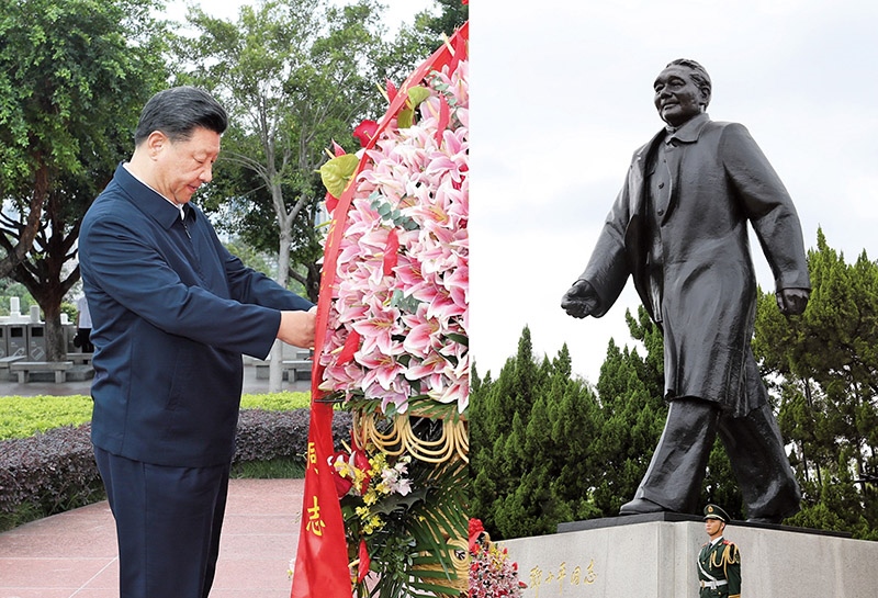 2020年10月14日，習近平總書記向深圳蓮花山公園鄧小平同志銅像敬獻花籃。