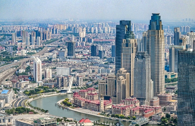 2023年6月16日，從直升機上拍攝的天津中心城區(qū)城市景觀。