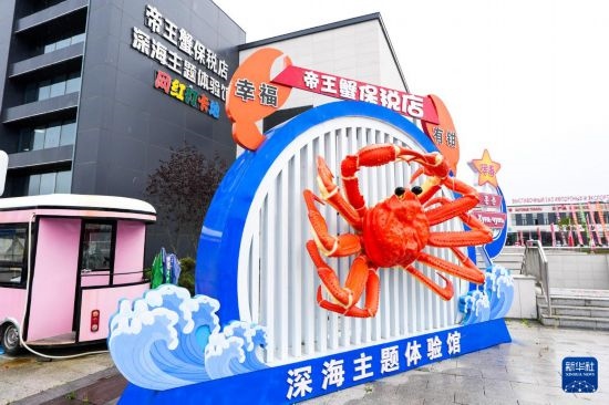 這是9月20日拍攝的位于吉林省琿春市的東北亞跨境電商產(chǎn)業(yè)園內(nèi)的帝王蟹保稅店。新華社記者 許暢 攝